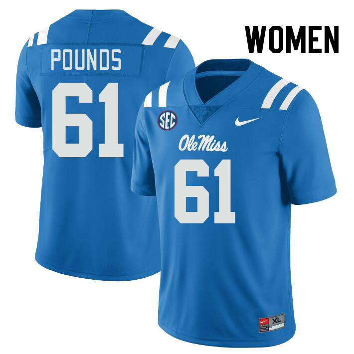 Women #61 Diego Pounds Ole Miss Rebels College Football Jerseys Stitched-Power Blue